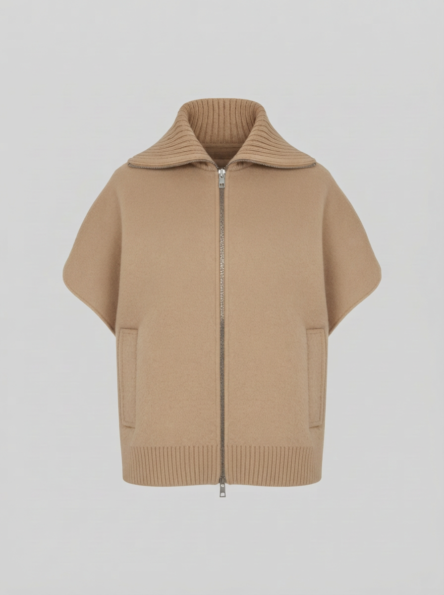 GILET IN DOUBLE DI LANA E ANGORA CON COLLO IN MAGLIA