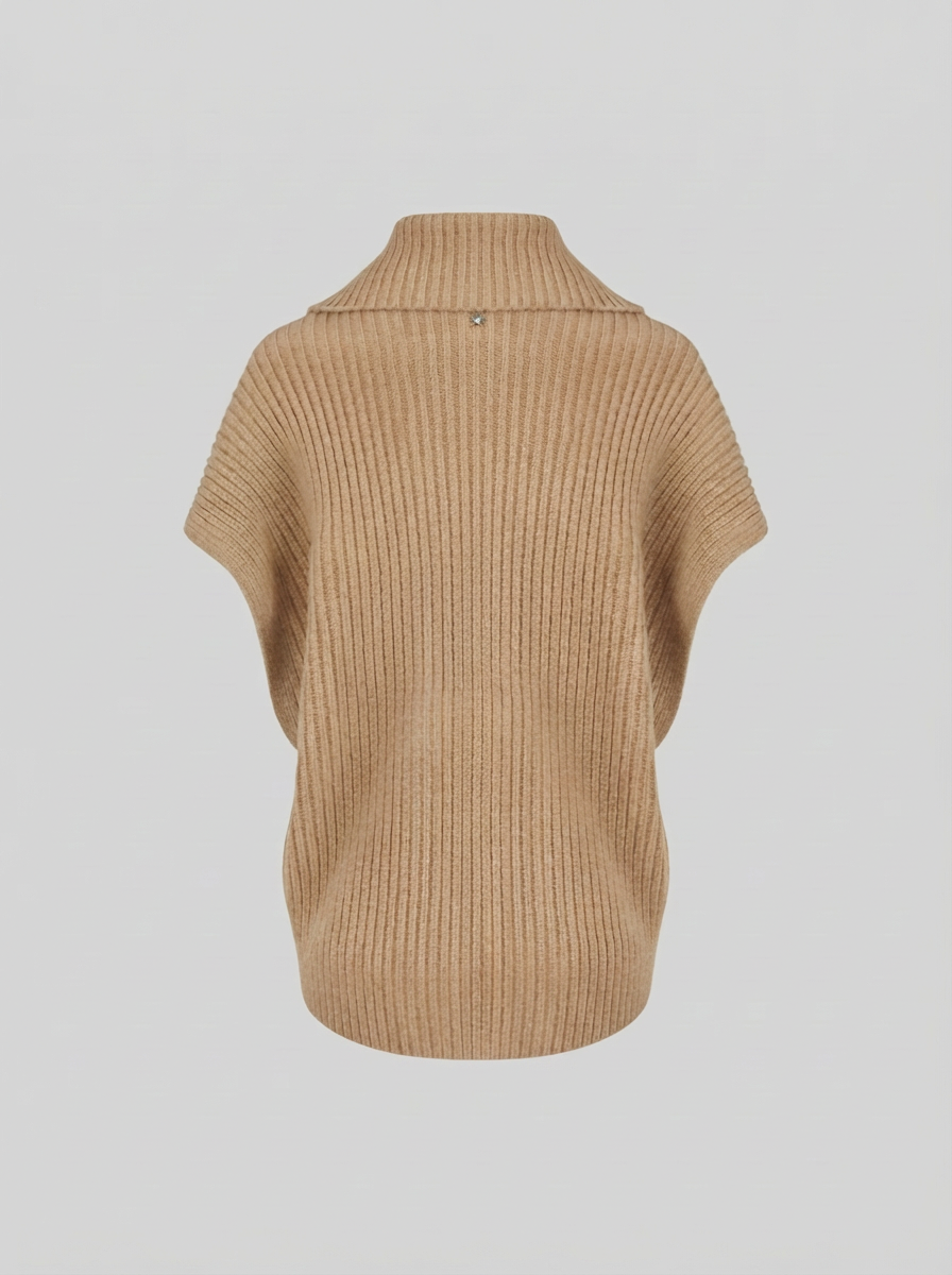 GILET IN DOUBLE DI LANA E ANGORA CON COLLO IN MAGLIA