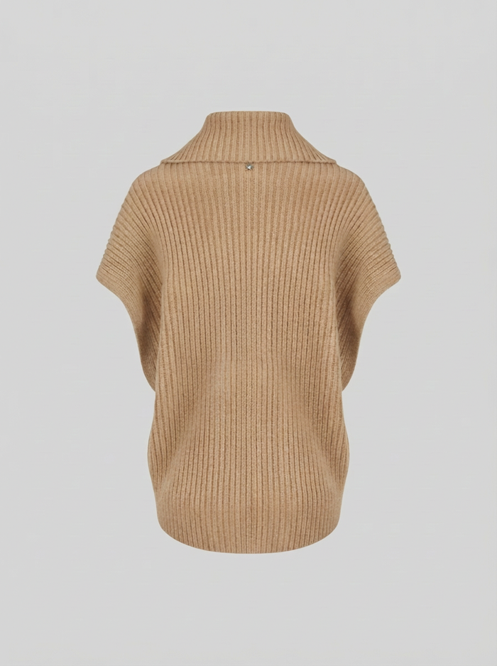 GILET IN DOUBLE DI LANA E ANGORA CON COLLO IN MAGLIA