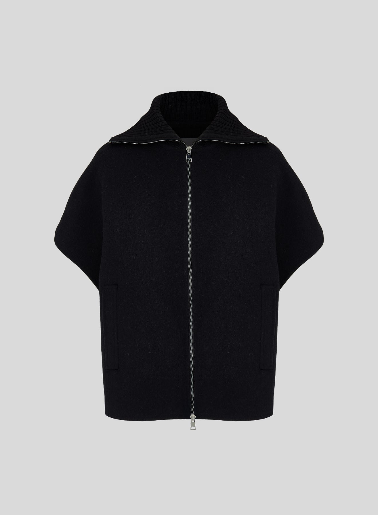 WOOL AND ANGORA DOUBLE-FACED GILET WITH KNITTED COLLAR