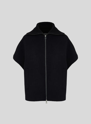 WOOL AND ANGORA DOUBLE-FACED GILET WITH KNITTED COLLAR