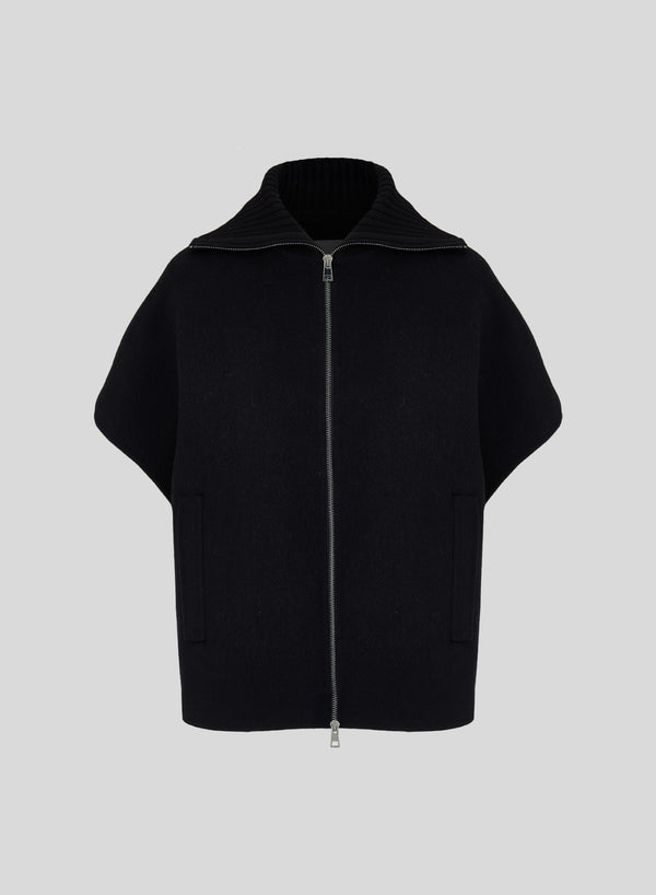 GILET IN DOUBLE DI LANA E ANGORA CON COLLO IN MAGLIA