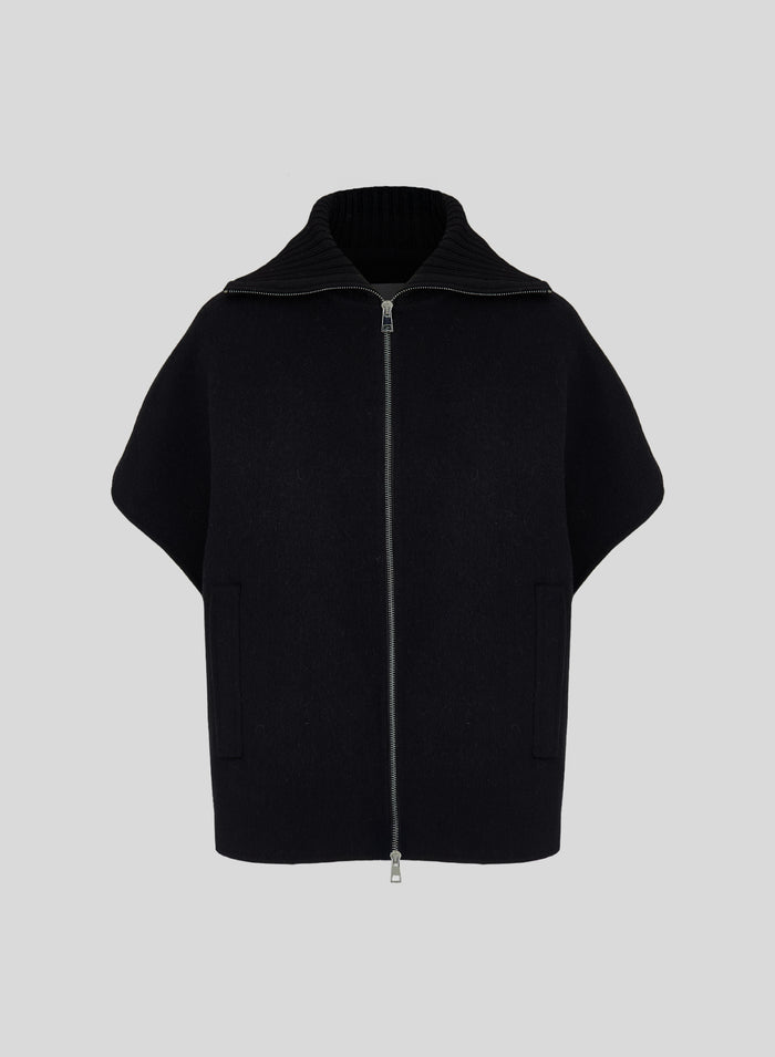 WOOL AND ANGORA DOUBLE-FACED GILET WITH KNITTED COLLAR