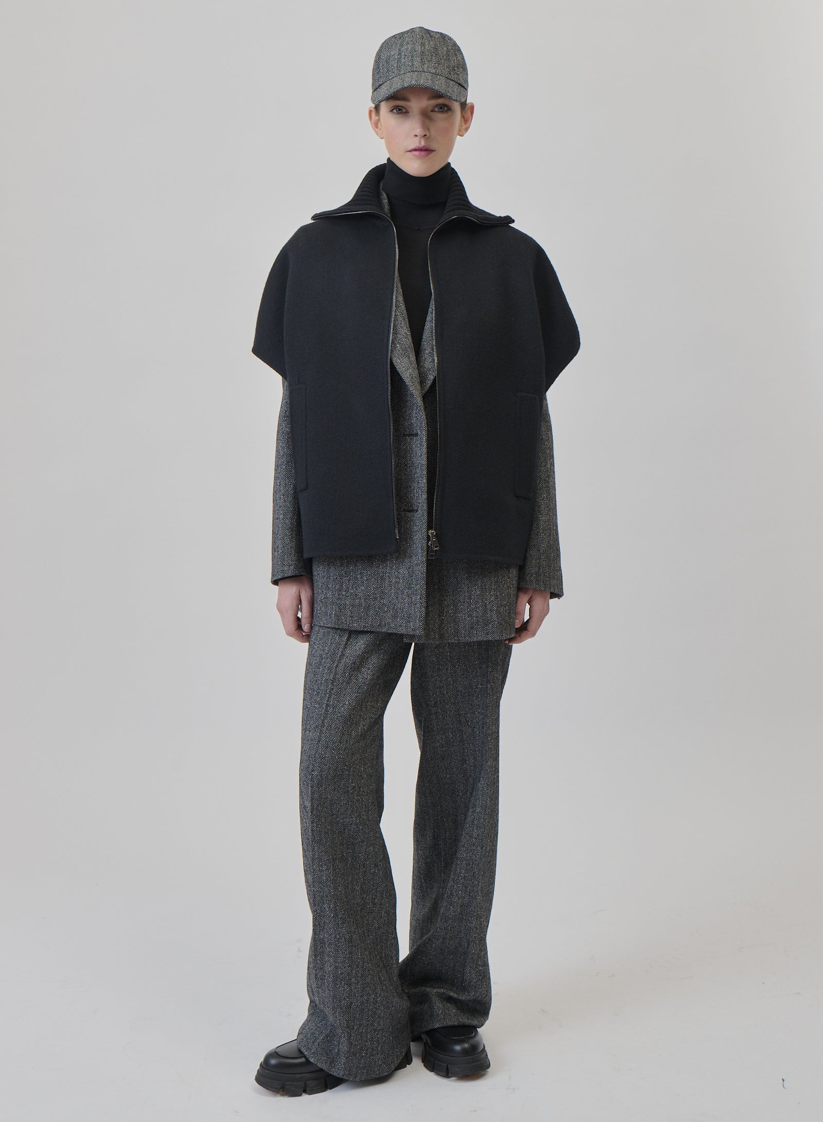 WOOL AND ANGORA DOUBLE-FACED GILET WITH KNITTED COLLAR
