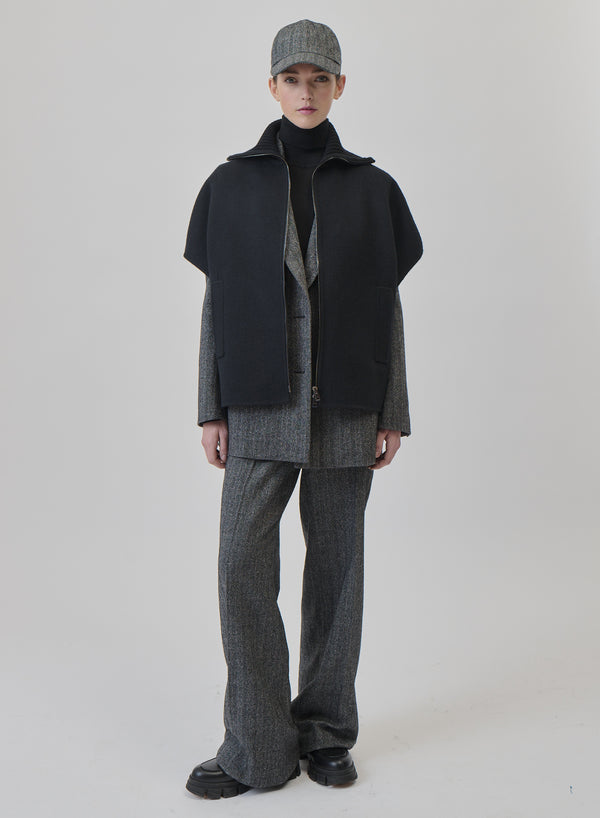 GILET IN DOUBLE DI LANA E ANGORA CON COLLO IN MAGLIA