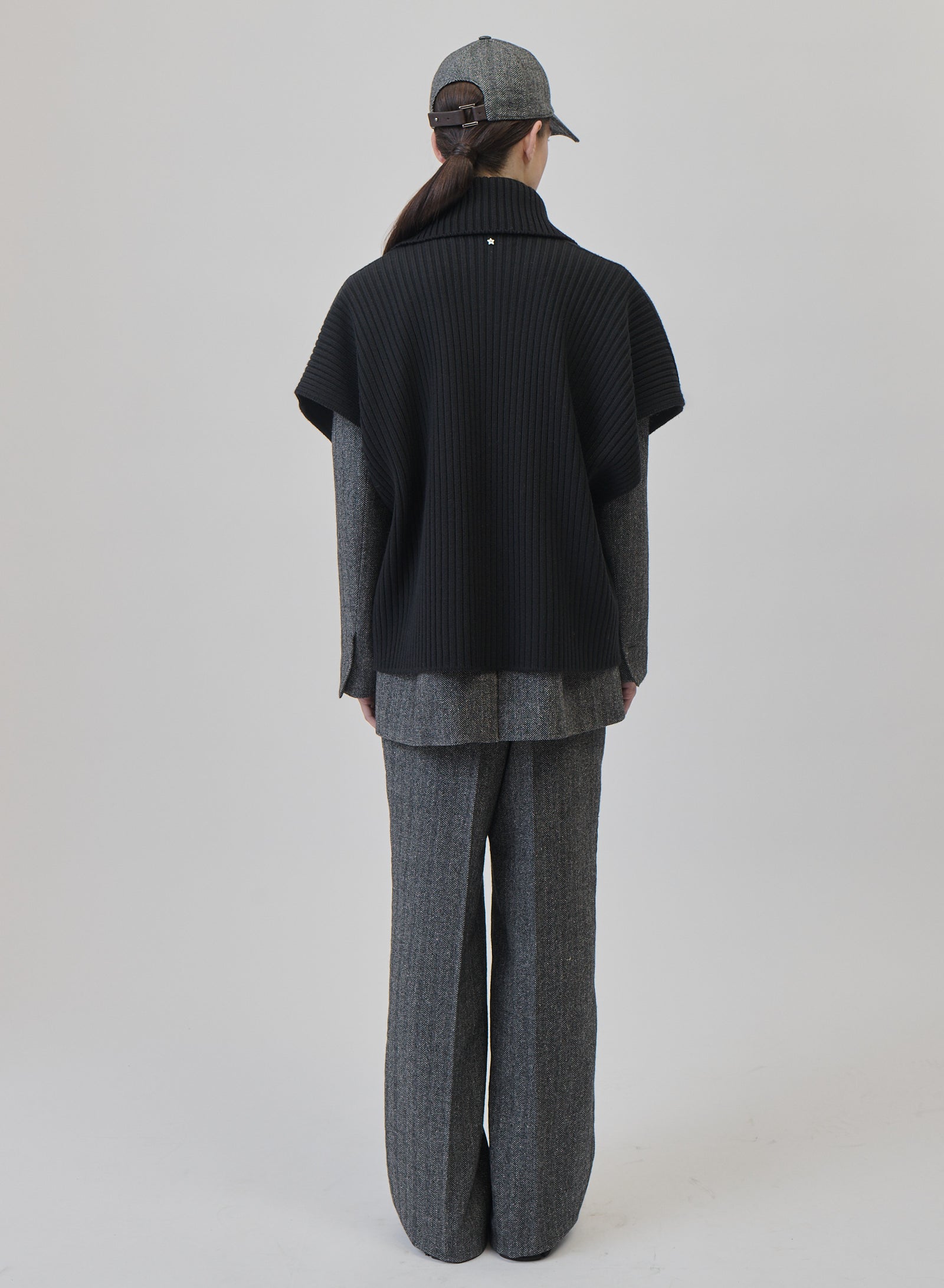 WOOL AND ANGORA DOUBLE-FACED GILET WITH KNITTED COLLAR