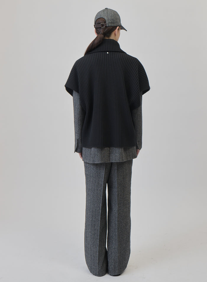 WOOL AND ANGORA DOUBLE-FACED GILET WITH KNITTED COLLAR