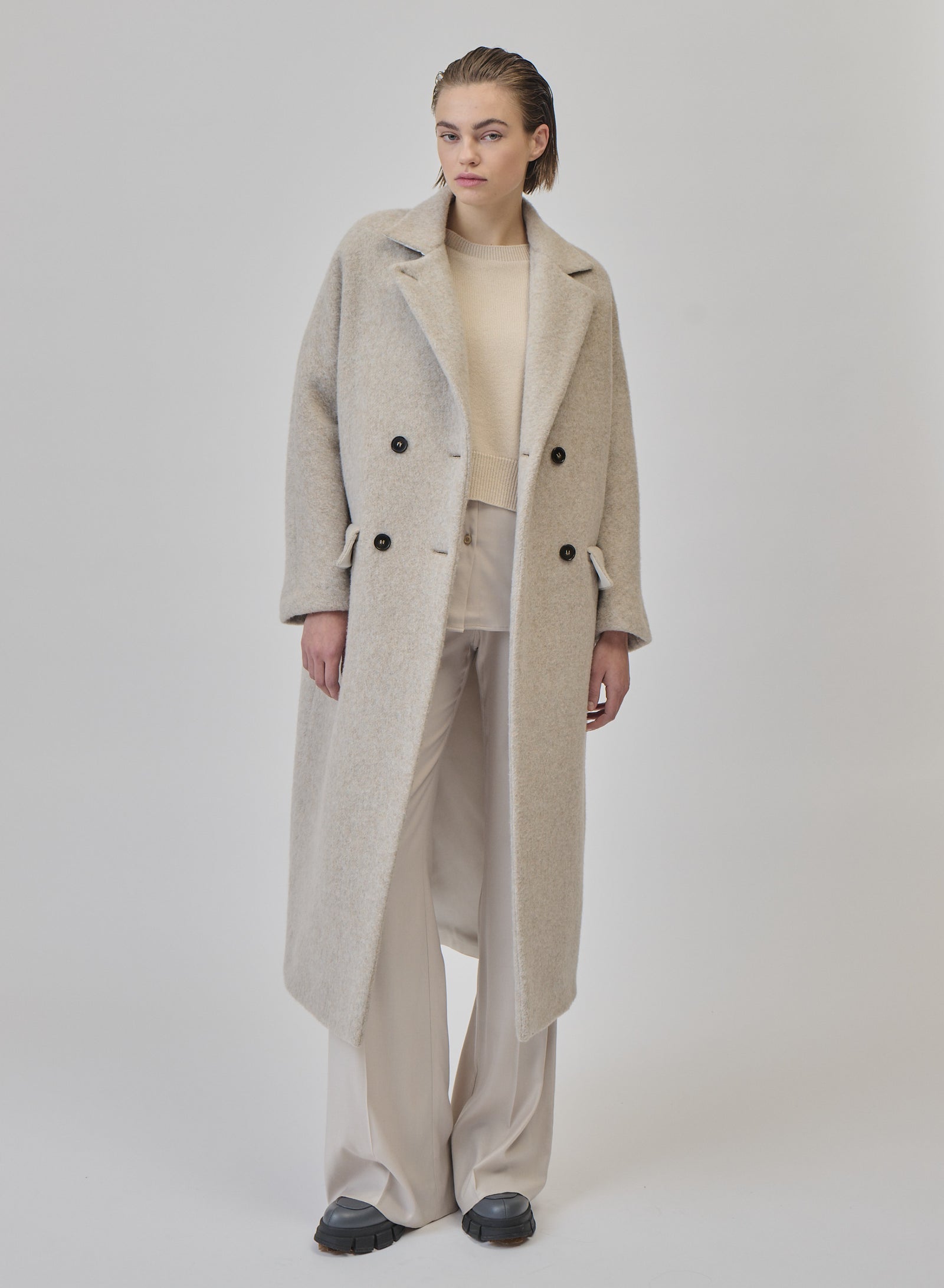 CAPPOTTO LUNGO DOPPIOPETTO TEDDY IN LANA E ALPACA