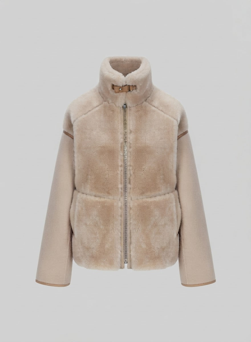 SHORT COAT IN DOUBLE-FACED WOOL AND CASHMERE WITH SHEARLING