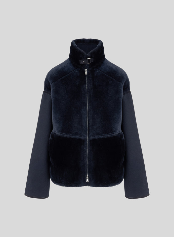 CAPPOTTO CORTO IN DOUBLE DI LANA E CASHMERE CON MONTONE
