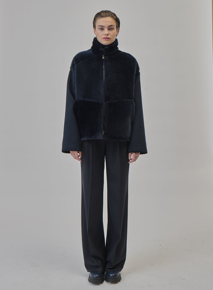CAPPOTTO CORTO IN DOUBLE DI LANA E CASHMERE CON MONTONE