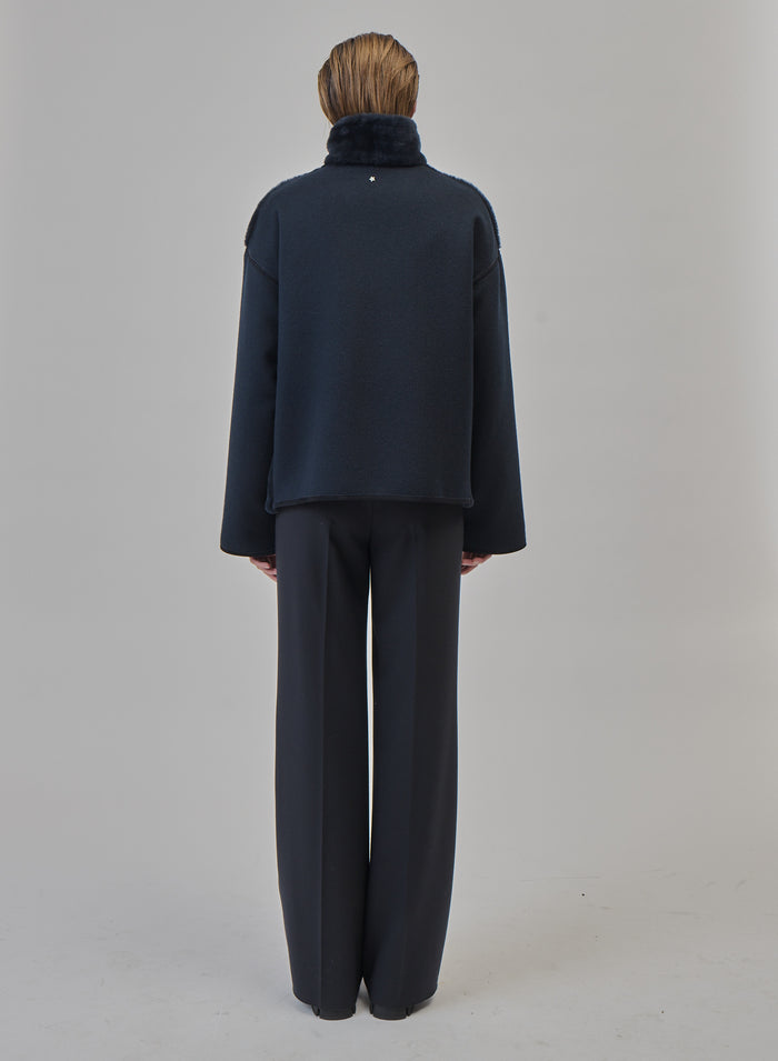 CAPPOTTO CORTO IN DOUBLE DI LANA E CASHMERE CON MONTONE