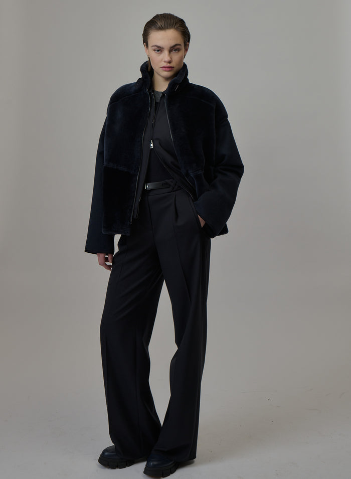 CAPPOTTO CORTO IN DOUBLE DI LANA E CASHMERE CON MONTONE