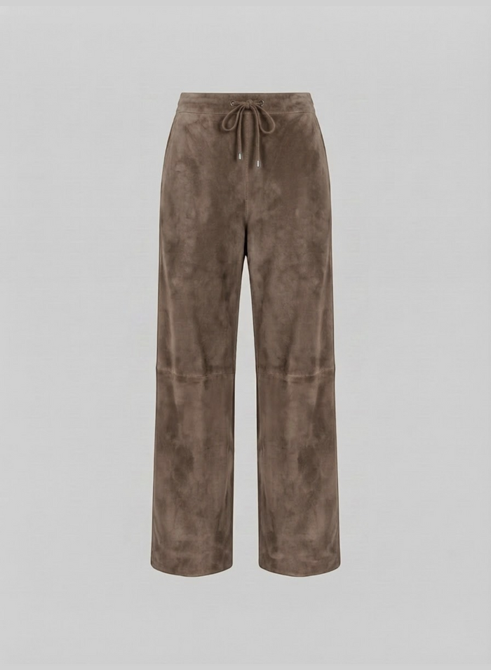 WIDE-LEG SUEDE DRAWSTRING PANTS