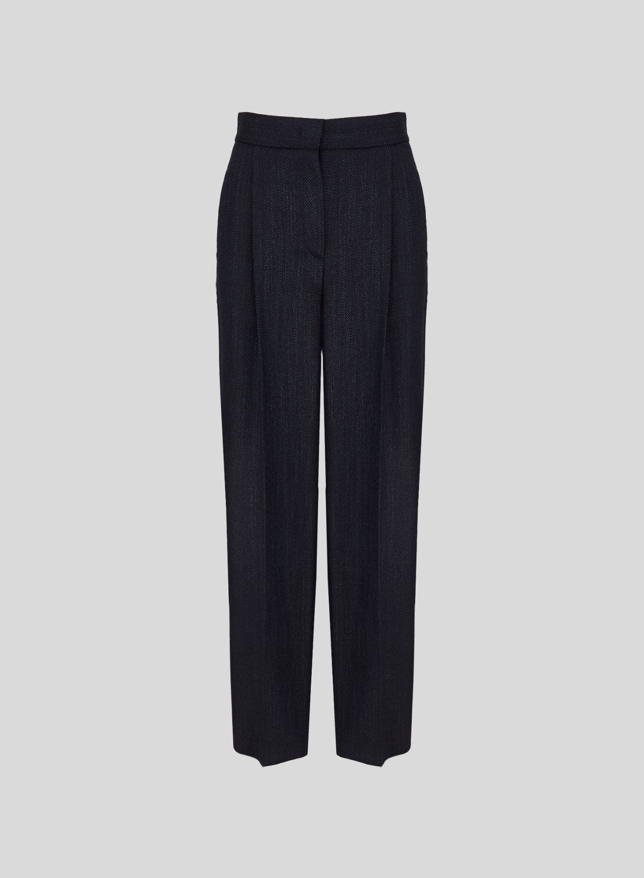WOOL, ALPACA AND SILK HERRINGBONE STRAIGHT-LEG TAILORED TROUSERS