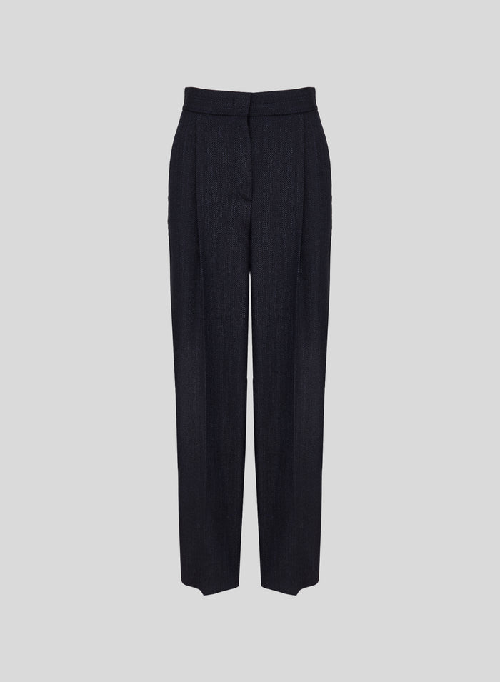 WOOL, ALPACA AND SILK HERRINGBONE STRAIGHT-LEG TAILORED TROUSERS