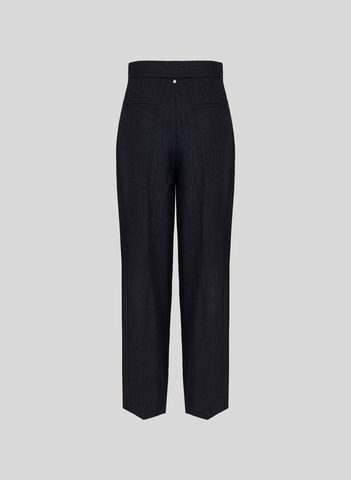 WOOL, ALPACA AND SILK HERRINGBONE STRAIGHT-LEG TAILORED TROUSERS