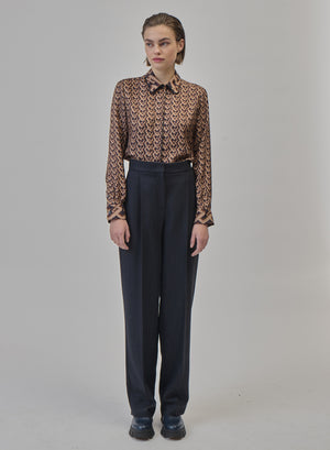 WOOL, ALPACA AND SILK HERRINGBONE STRAIGHT-LEG TAILORED TROUSERS