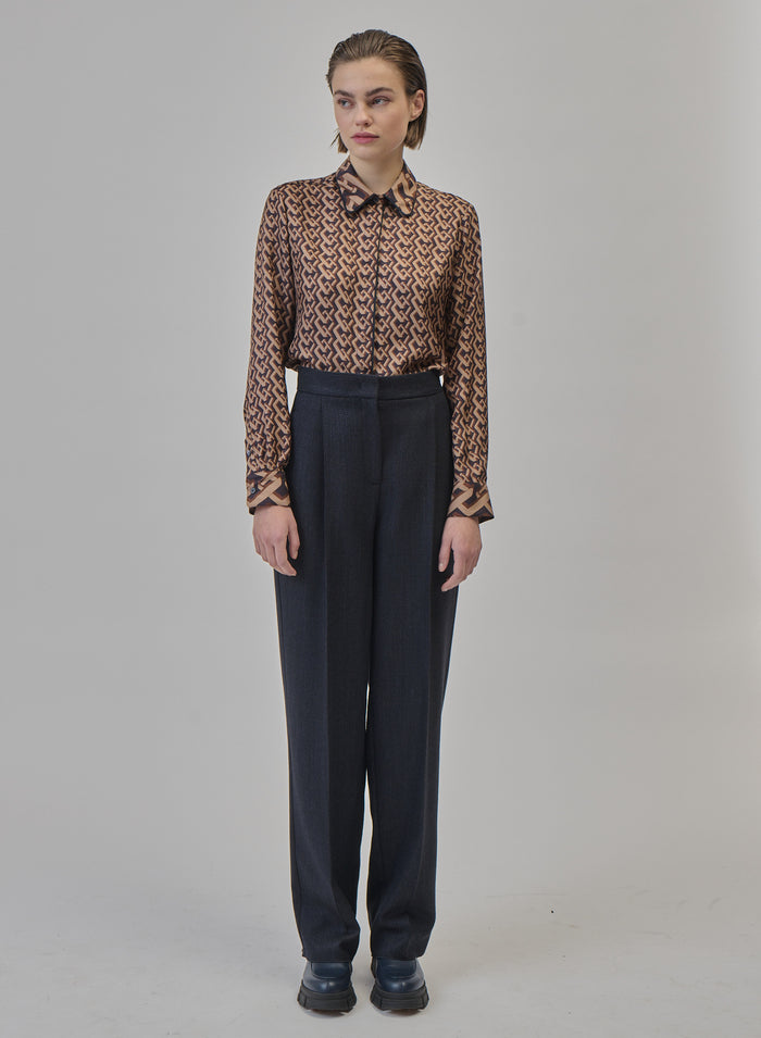 WOOL, ALPACA AND SILK HERRINGBONE STRAIGHT-LEG TAILORED TROUSERS