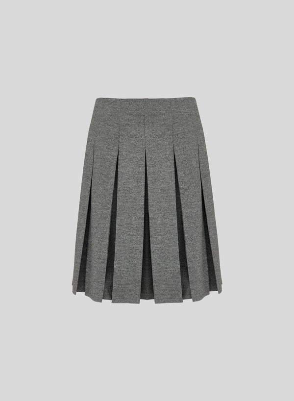 STRETCH FLANNEL PLEATED MIDI SKIRT
