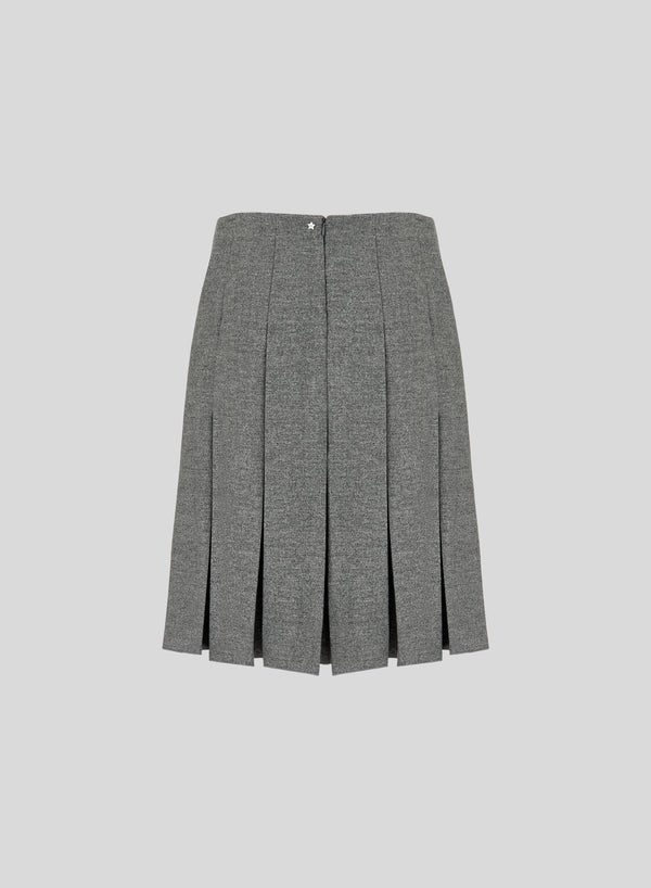STRETCH FLANNEL PLEATED MIDI SKIRT