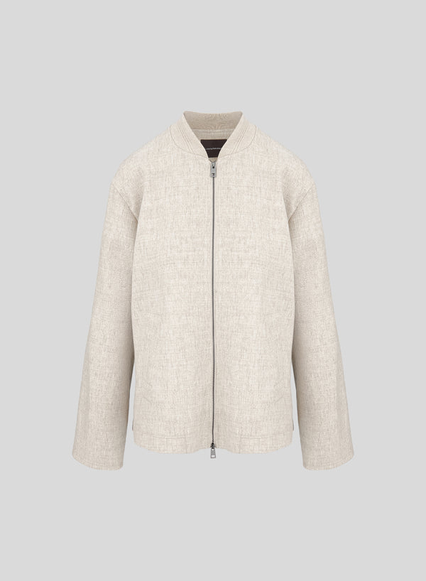 STRETCH FLANNEL BOMBER JACKET WITH TOPSTITCHING