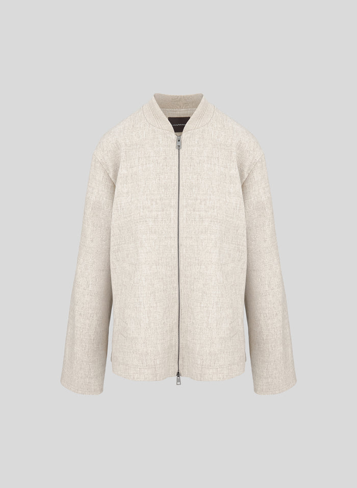 STRETCH FLANNEL BOMBER JACKET WITH TOPSTITCHING