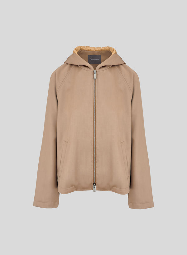 WOOL SATIN CABAN WITH HOOD
