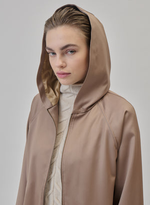 WOOL SATIN CABAN WITH HOOD