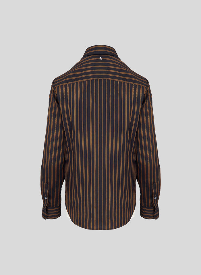 CAMICIA CLASSICA A RIGHE IN LANA, VISCOSA E SETA