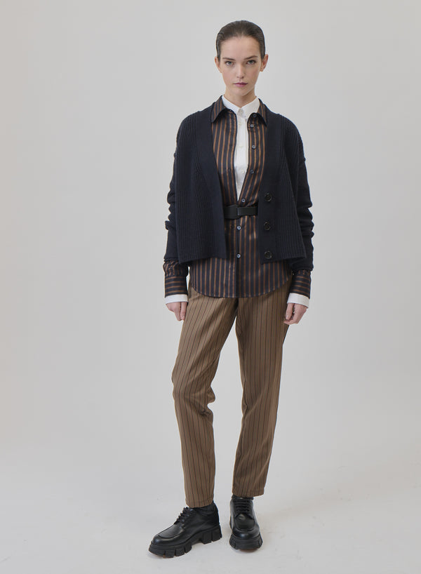 CLASSIC STRIPED SHIRT IN WOOL, VISCOSE, AND SILK
