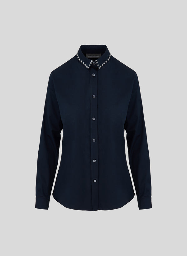 CAMICIA CLASSICA IN POPELINE CON BORCHIE A STELLA