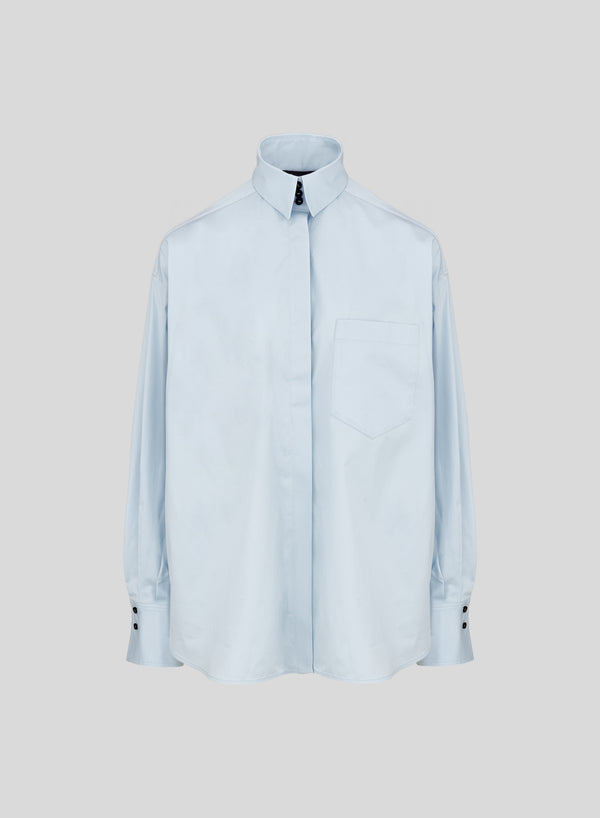 CAMICIA OVERSIZE IN POPELINE DI COTONE CON COLLETTO ALTO