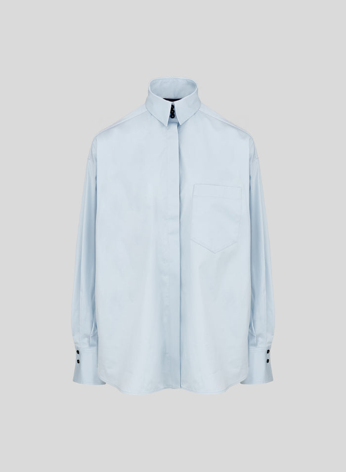 CAMICIA OVERSIZE IN POPELINE DI COTONE CON COLLETTO ALTO