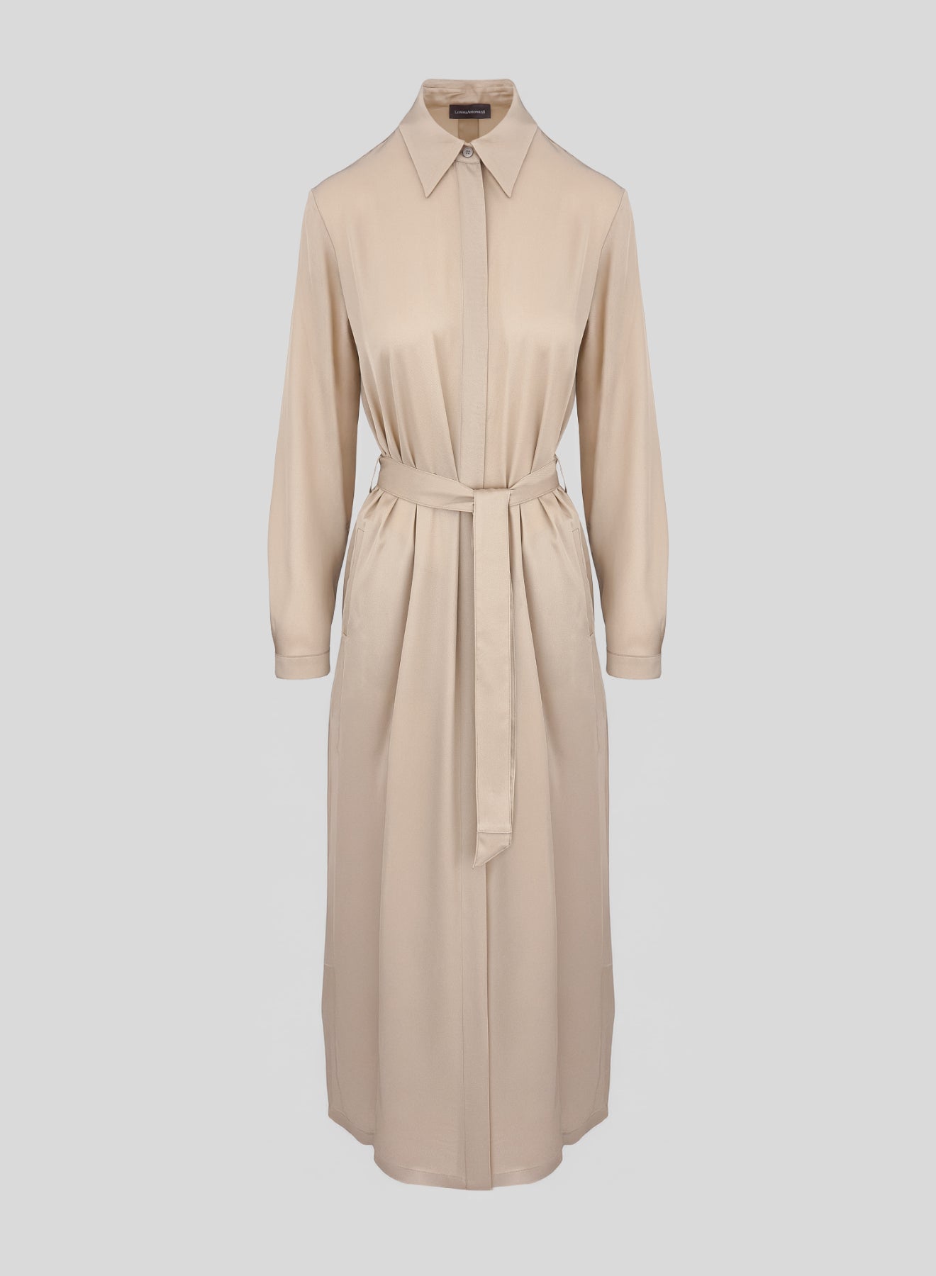LONG SILK BLEND TWILL SHIRT DRESS