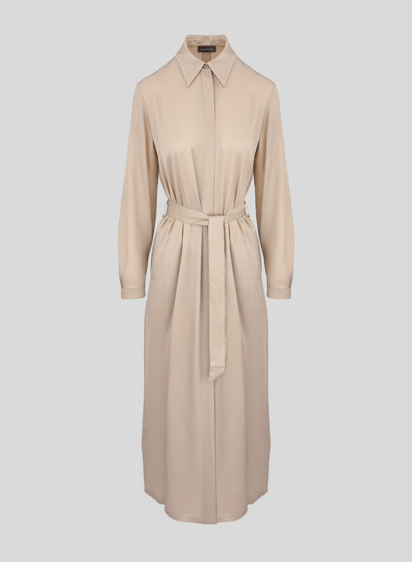 LONG SILK BLEND TWILL SHIRT DRESS