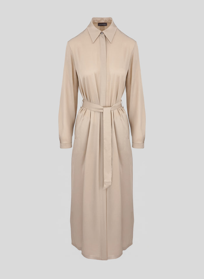 LONG SILK BLEND TWILL SHIRT DRESS
