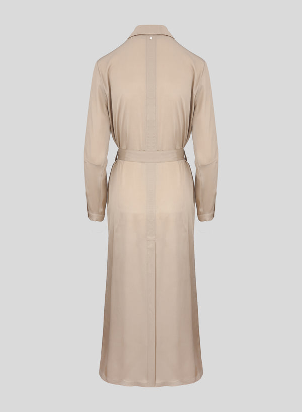 LONG SILK BLEND TWILL SHIRT DRESS