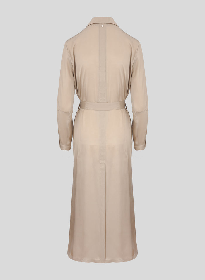 LONG SILK BLEND TWILL SHIRT DRESS