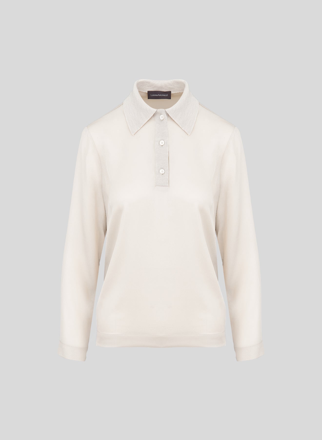 SILK BLEND TWILL POLO COLLAR BLOUSE
