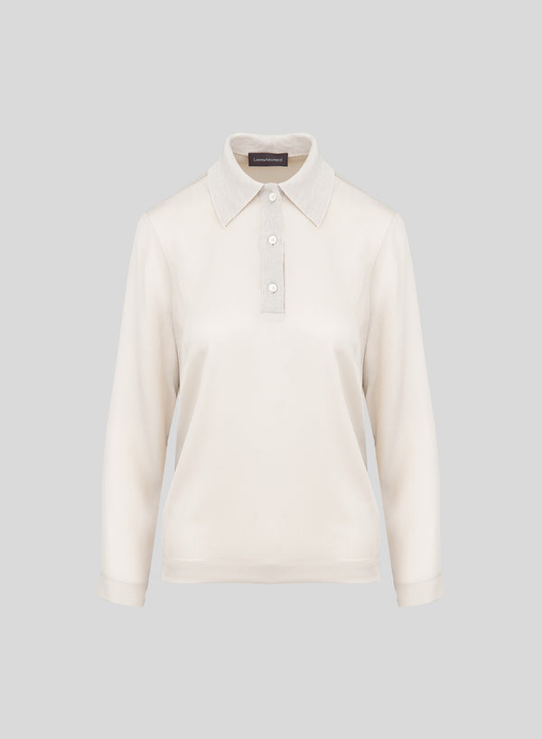 SILK BLEND TWILL POLO COLLAR BLOUSE