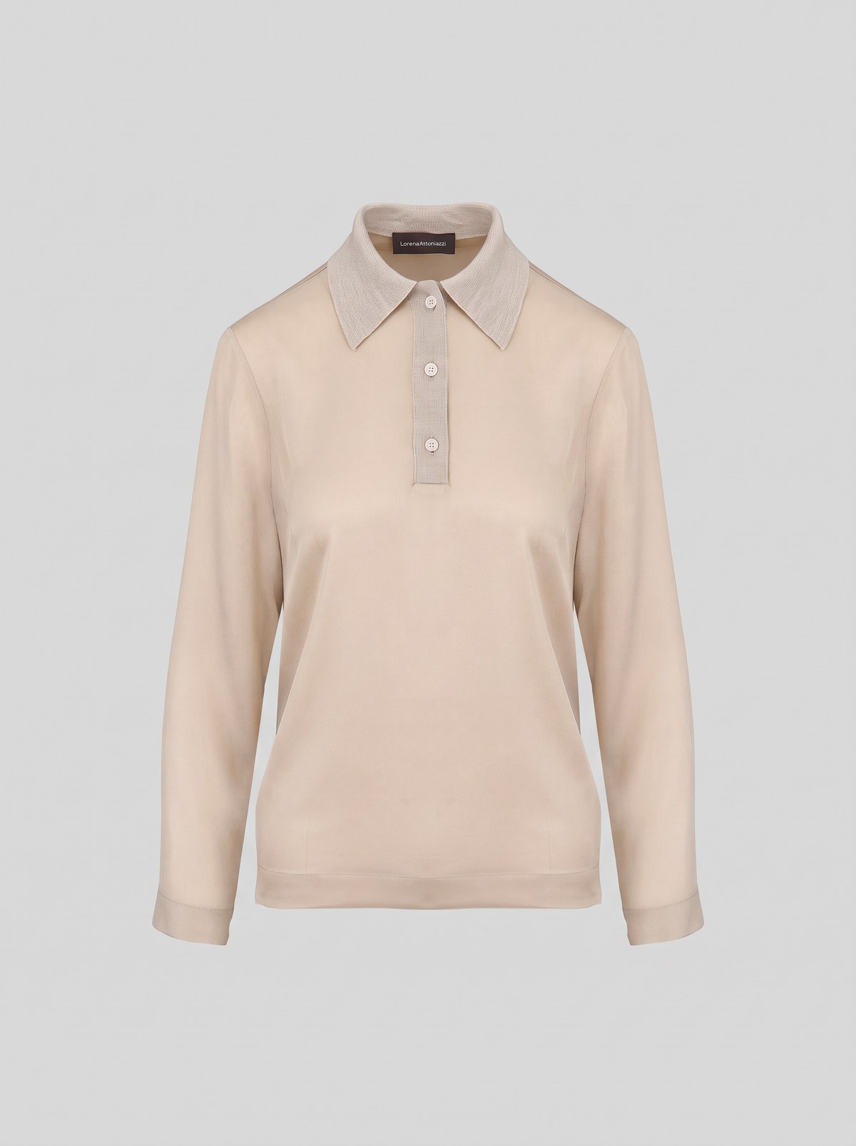 BLUSA CON COLLETTO POLO IN TWILL DI MISTO SETA