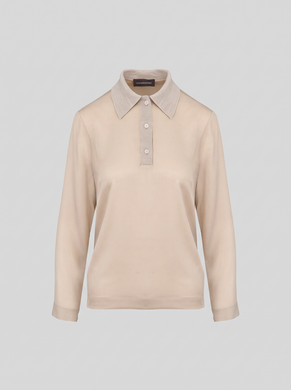 BLUSA CON COLLETTO POLO IN TWILL DI MISTO SETA