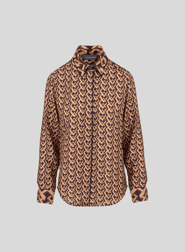 CAMICIA CLASSICA IN TWILL DI SETA CON STAMPA CRAVATTA