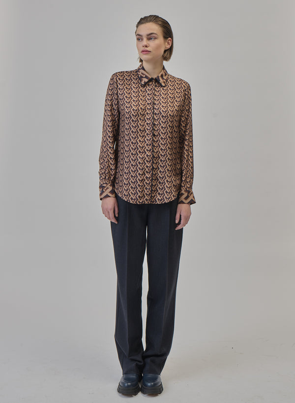 CAMICIA CLASSICA IN TWILL DI SETA CON STAMPA CRAVATTA