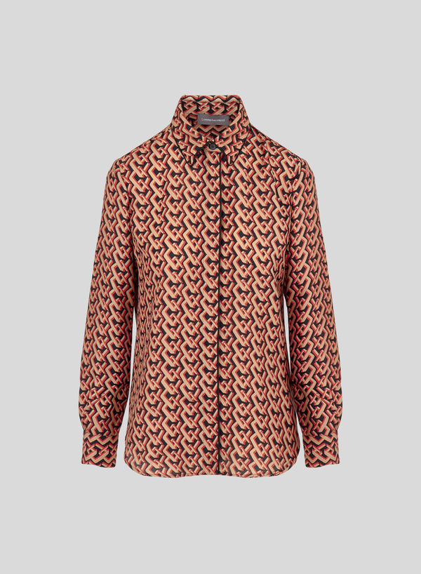 CAMICIA CLASSICA IN TWILL DI SETA CON STAMPA CRAVATTA