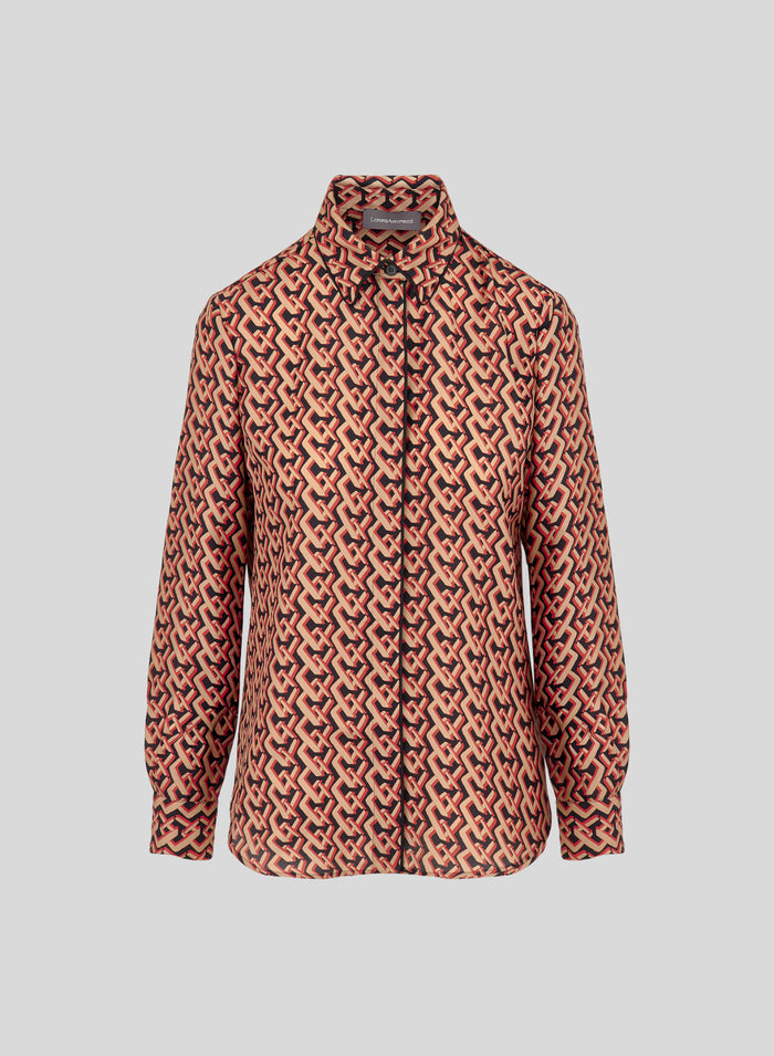CAMICIA CLASSICA IN TWILL DI SETA CON STAMPA CRAVATTA
