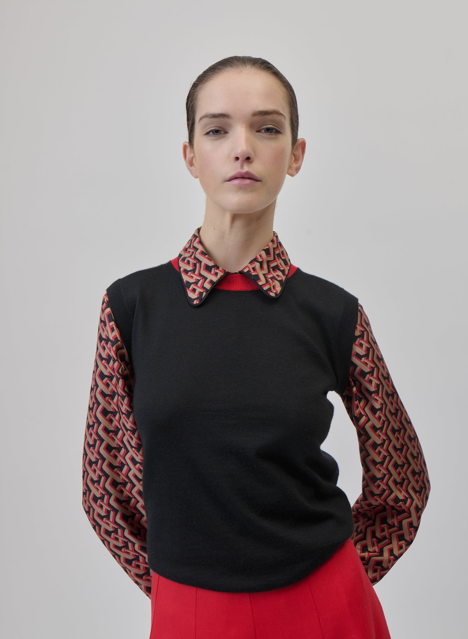 CAMICIA CLASSICA IN TWILL DI SETA CON STAMPA CRAVATTA