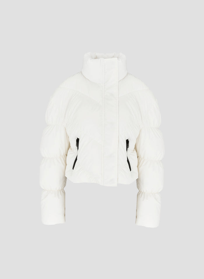 TECHNICAL CHIFFON AND VELVET PADDED CROPPED JACKET