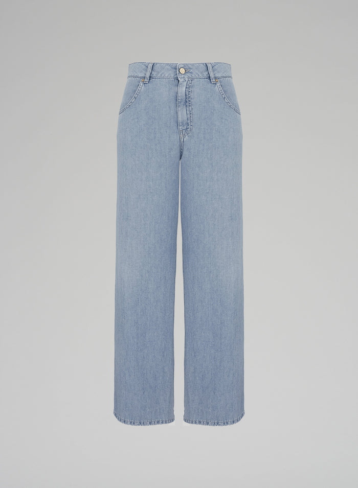 DENIM PANTS WITH AJOUR EMBROIDERY